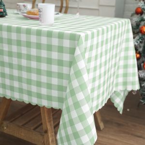 Checkered Tablecloth Rectangle, Buffalo Plaid Table Cloth Waterproof Gingham Tablecloths, Washable Durable Table Cover for Dining Outdoor Picnic and Party, 63"x 55", Light Green and White