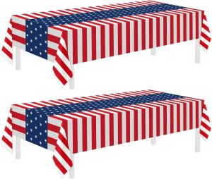 Childom 4th of July Decorations,2 Pack Patriotic Tablecloth,Patriotic Decorations 54" x 108" Disposable American Flag Plastic Tablecloth,Party Table Cloth for Fourth of July Accessories Party Supplies