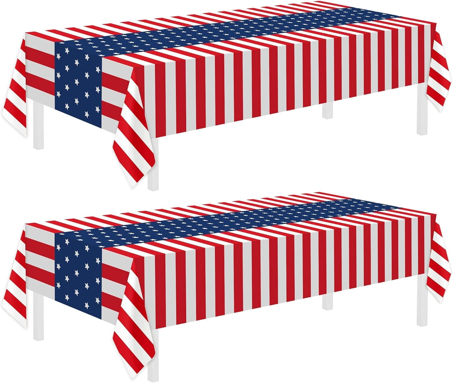 Childom 4th of July Decorations,2 Pack Patriotic Tablecloth,Patriotic Decorations 54" x 108" Disposable American Flag Plastic Tablecloth,Party Table Cloth for Fourth of July Accessories Party Supplies