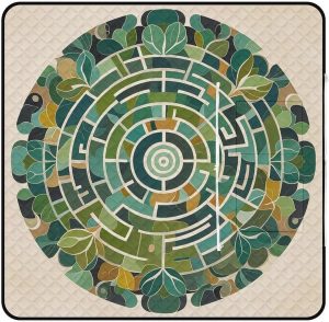 Circular Maze Picnic Blanket with Zippered Tote Bag, Waterproof Portable Outdoor Blanket, Lightweight Foldable Outdoor Mat for Beach, Camping, Park, 150x150cm