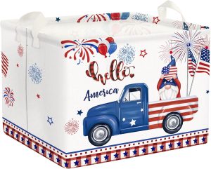 Clastyle Independence Day Patriotic Baby Gift Basket American Flag Firework Kid Book Toy Nursery Bin Collapsible Beach Towel Basket Clothes Organizer, Gnome, 40*30*30 cm