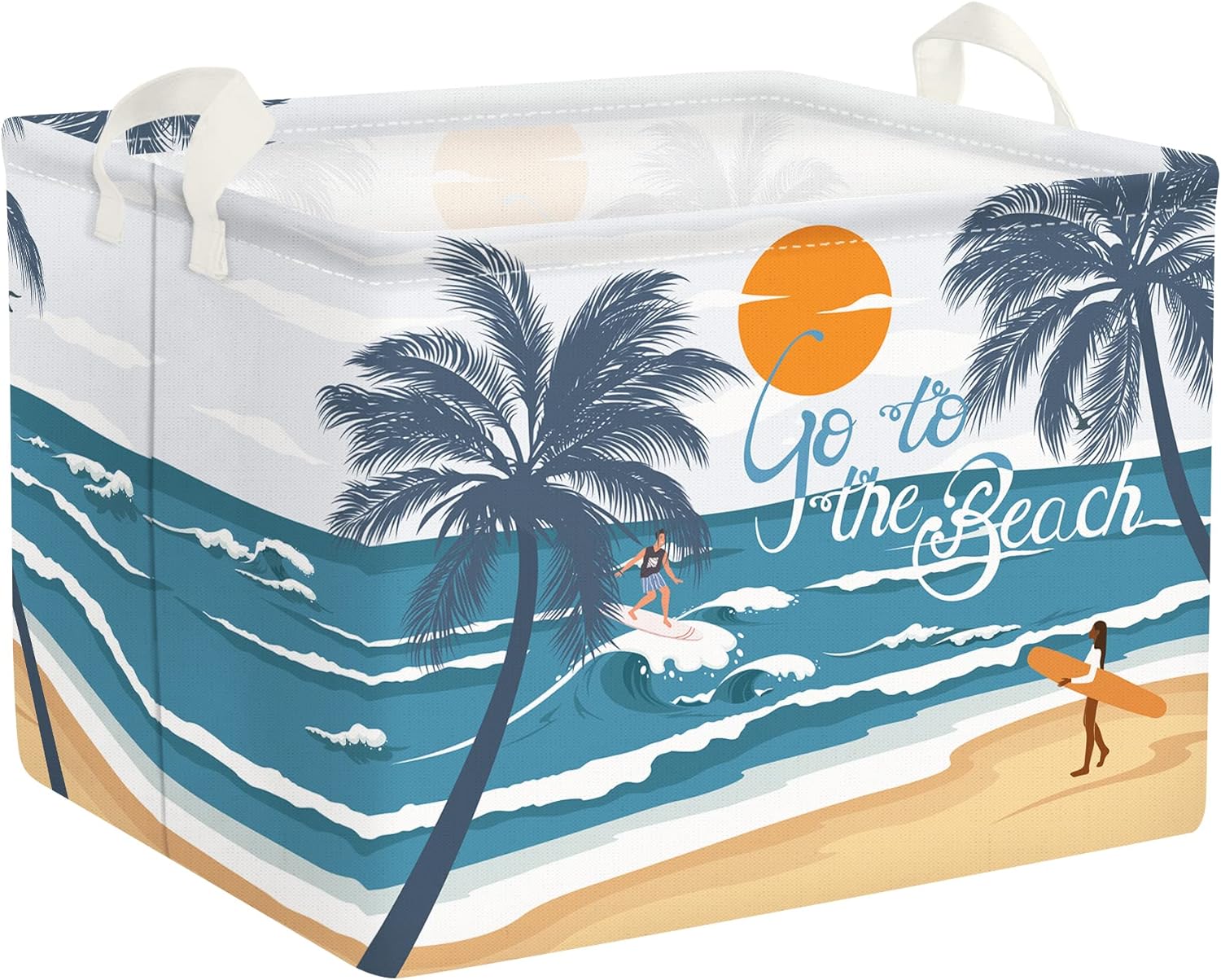 Clastyle Tropical Beach Camping Picnic Basket Blue Coconut Tree Gift Storage Bin Sun Sea Towel Blanket Book Shelf Basket Large Rectangle Clothes Toy Kid Basket