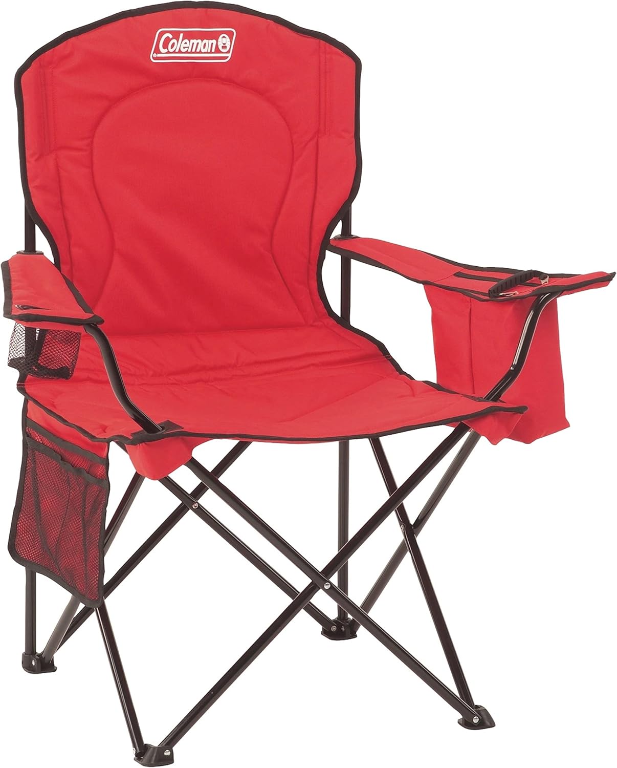 Coleman Portable Quad Camping Chair with 4-Can Cooler, Cushioned Seat & Back with Side Pockets & Cup Holder, Carry Bag Included