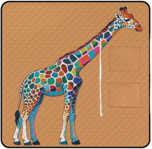 Colorful Giraffe Picnic Blanket with Zippered Tote Bag, Waterproof Portable Outdoor Blanket, Lightweight Foldable Outdoor Mat for Beach, Camping, Park, 150x150cm