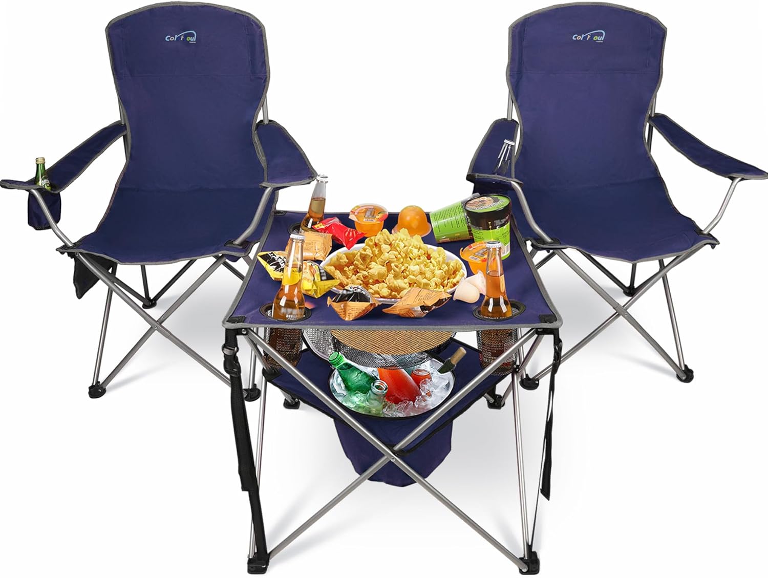 Colorsoul Folding Camping Chairs 2 Pack for Adults,Large Folding Lawn Chairs Set of 2 with Table,Outdoor Camping Chairs Set for Lawn,Picnic
