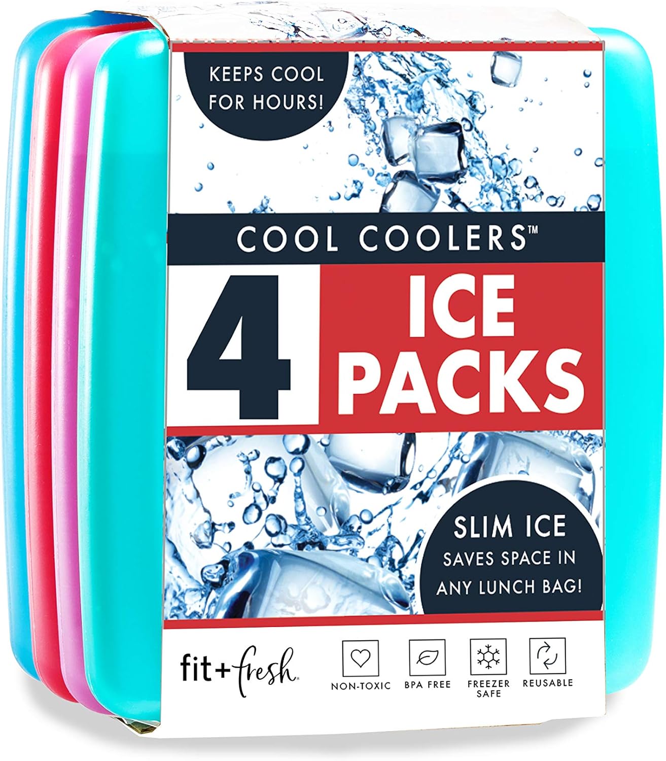 Cool Coolers by Fit + Fresh, Reusable & Long-Lasting Slim Ice Packs, Cold Packs for Lunch Boxes, Ice Packs for Lunch Bags