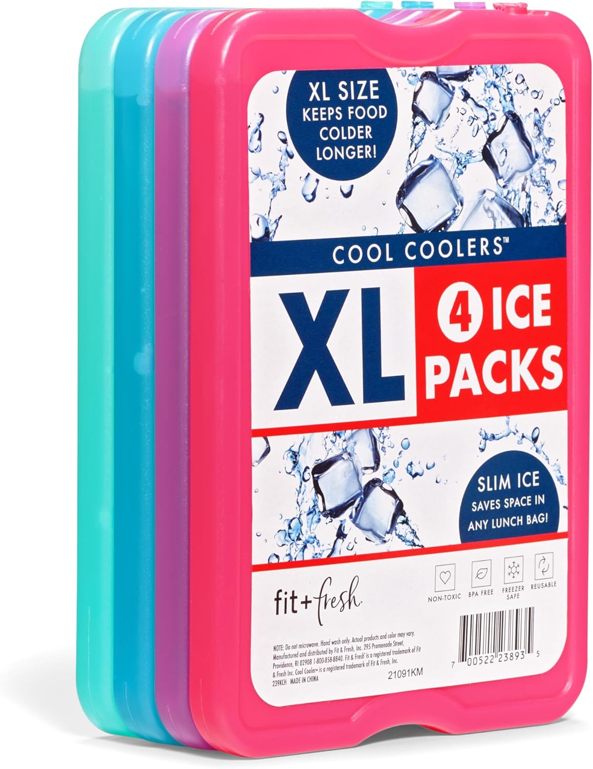 Cool Coolers by Fit + Fresh Slim Compact Reusable XL Ice Pack, Perfect for Lunch Boxes, Coolers, and Beach Bags