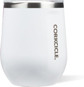 Corkcicle Stemless Insulated Wine Glass Tumbler, Gloss White, 12 oz – Stainless Steel Stemless Wine Glass Keeps Beverages Cold for 6 Hours, Hot for 3 Hours – Non-Slip, Easy-Grip Insulated Cup