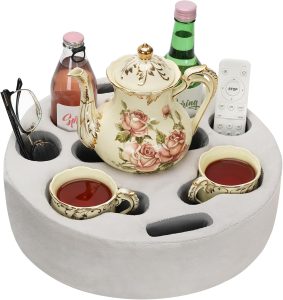 Couch Cup Holder Pillow - Cup Glass Cozy Pillow | Couch Caddy Sofa Bed Buddy Holds Drinks, Snacks, Remote, Phones, Tablet. Keep Drinks Stand and Prevent Spills for Car, Park, Beach, Picnic (Sliver)