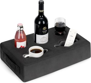 Couch Cup Holder Pillow - Sofa Cup Holder Tray, Couch Caddy, Cup Holder for Couch, Sofa Refreshment Tray for Drinks, Remotes, Phones, Snacks, Use it on Bed, Car, Pack, Picnic, Beach, RV, and more