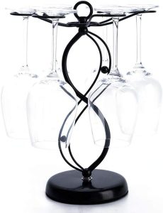 Countertop Wine Glass Holder - Freestanding Tabletop Stemware Storage Rack Metal Glasses Display Rack Black with 6 Hooks