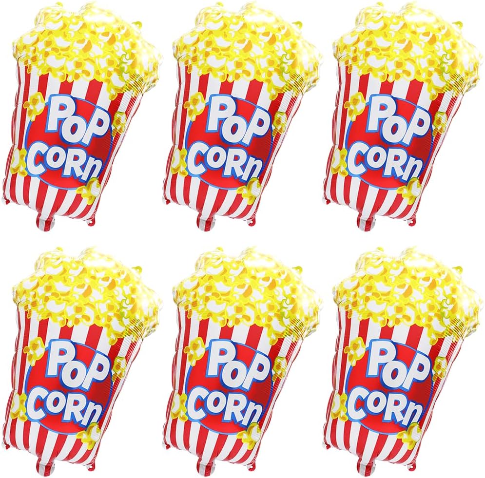 Cute Popcorn Balloon BBQ Cookout Snack Picnic Fast Food Party Decoration, 6 Pack Cartoon Popcorn Balloons For Birthday Baby Shower Bridal Wedding Hawaiian Tropical Movie Night Carnival Circus Supplies