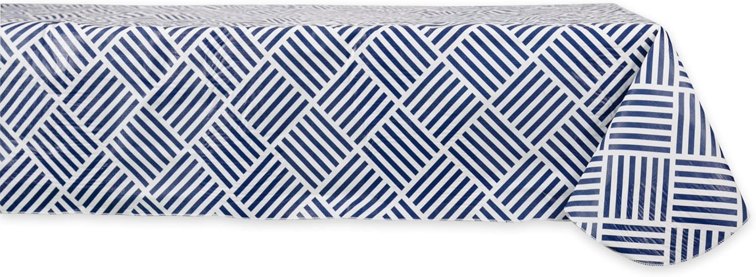 DII Indoor/Outdoor Vinyl Tabletop Collection Grid Pattern, Flannel Backed Tablecloth, Rectangle, 60x102, Navy