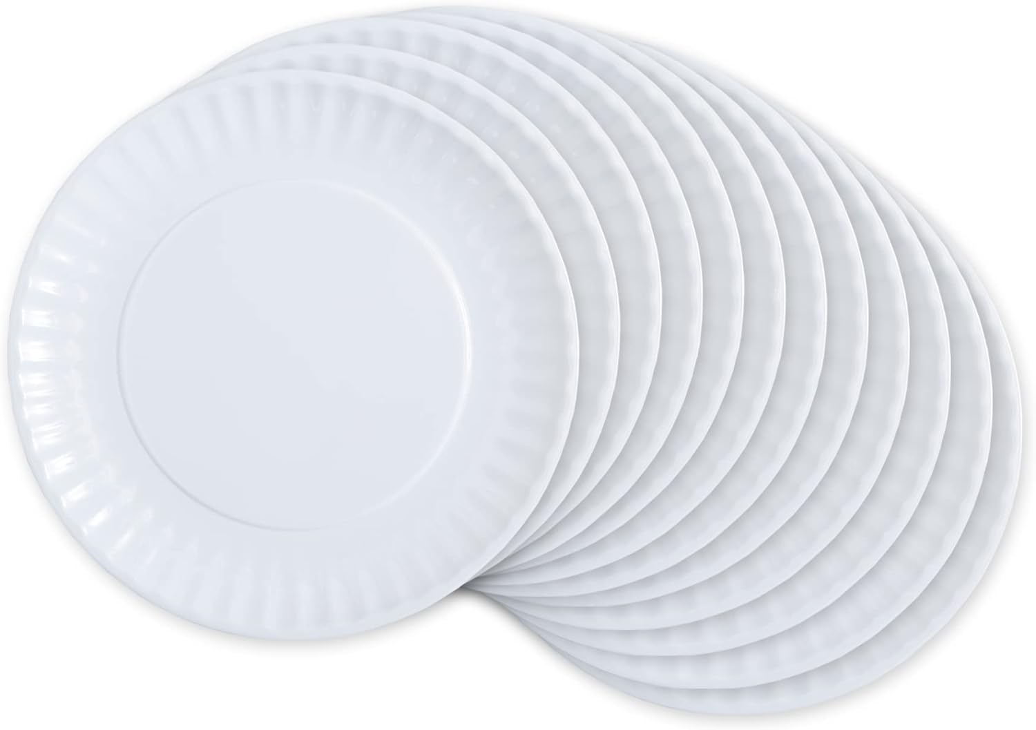 DII Melamine Reusable 9" Round Party or Picnic Plate, Set of 12, White