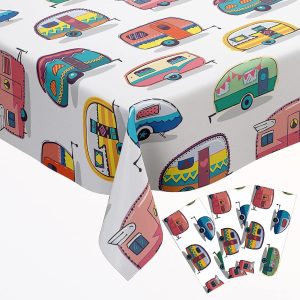 DPLin 3Pcs Rectangle Camping Party Tablecloth Camper Plastic Table Cover Waterproof Camper Party 54In. X 108 in.