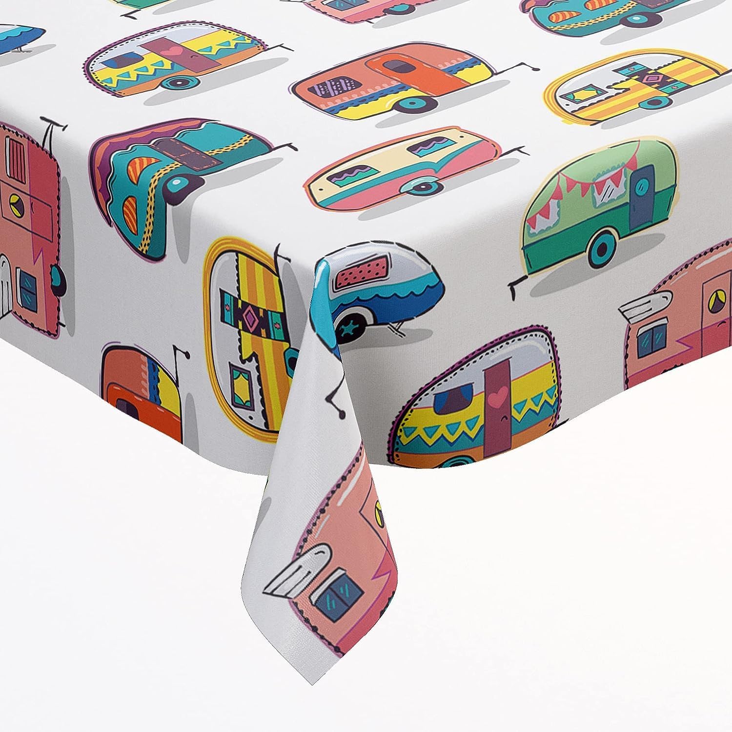 DPLin Vinyl Camping Tablecloth 100% Waterproof Reusable Picnic Table Cover Happy CamperTablecloth Outdoor Picnic Blanket (Retro Vinyl, 54" X108")