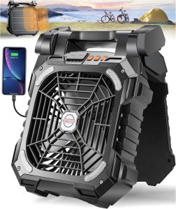 DUKUSEEK 10" 10400mAh Solar fan, Camping Fan with Solar Panel, 8.5W/7V Rechargeable Solar Powered Fans for Outside, LED Lantern, Battery Operated Tent Cooler for Picnic, Barbecue, Fishing