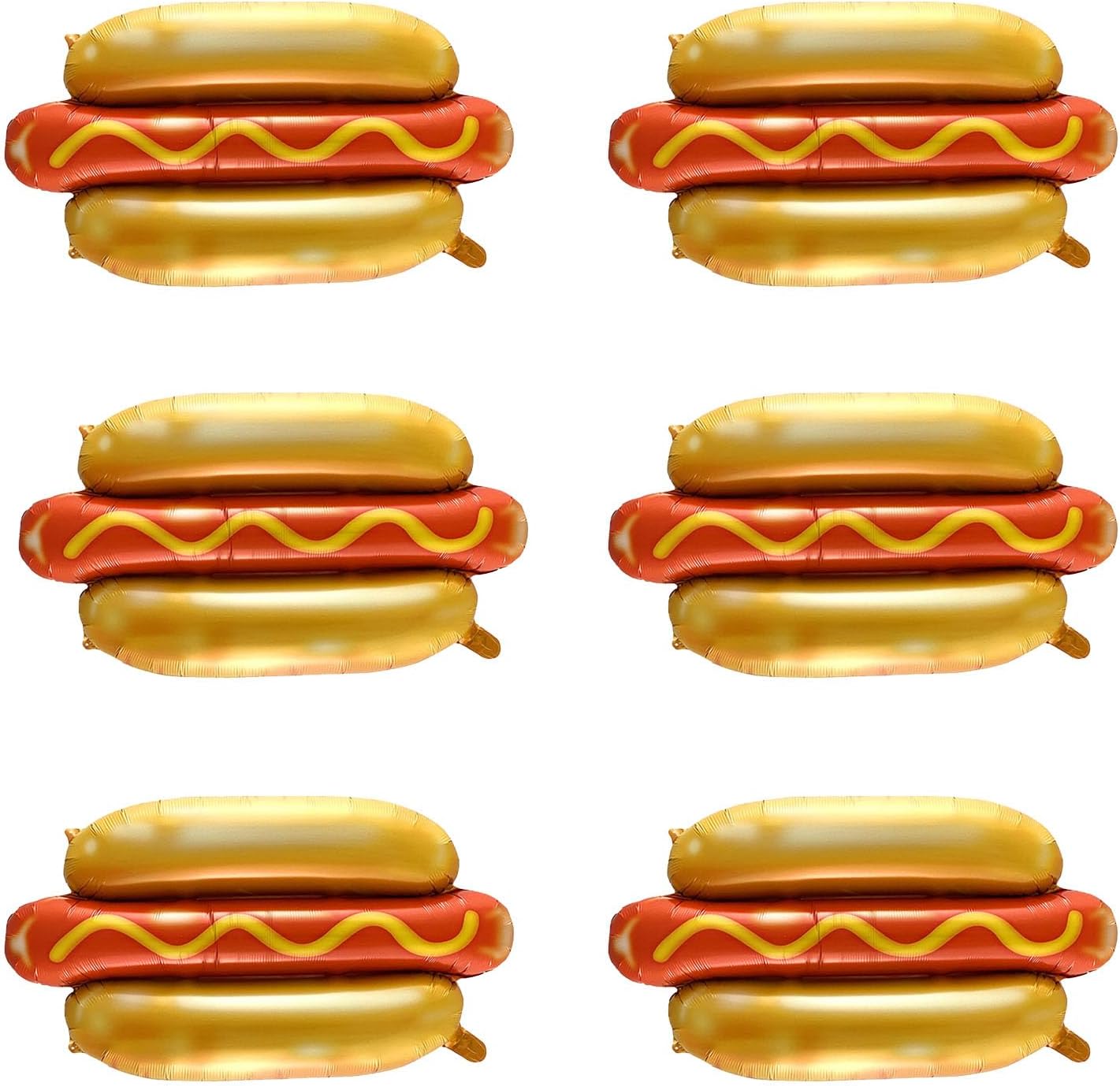 DYT 6PCS Giant Gold Hot Dog Foil Balloons - Reusable Party Balloons for Food Themed BBQ Party Decorations