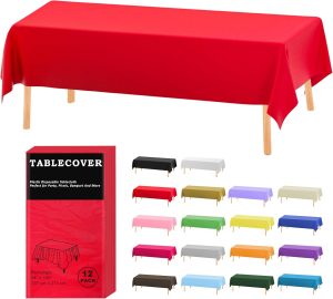 D&Z Plastic Table Cloth Disposable, 12 Pack Red Rectangle Tablecloth Individually Wrapped for Indoor&Outdoor, 54 x 108 Inch Table Cover for Party, Picnic, Birthday, Wedding & Dinner