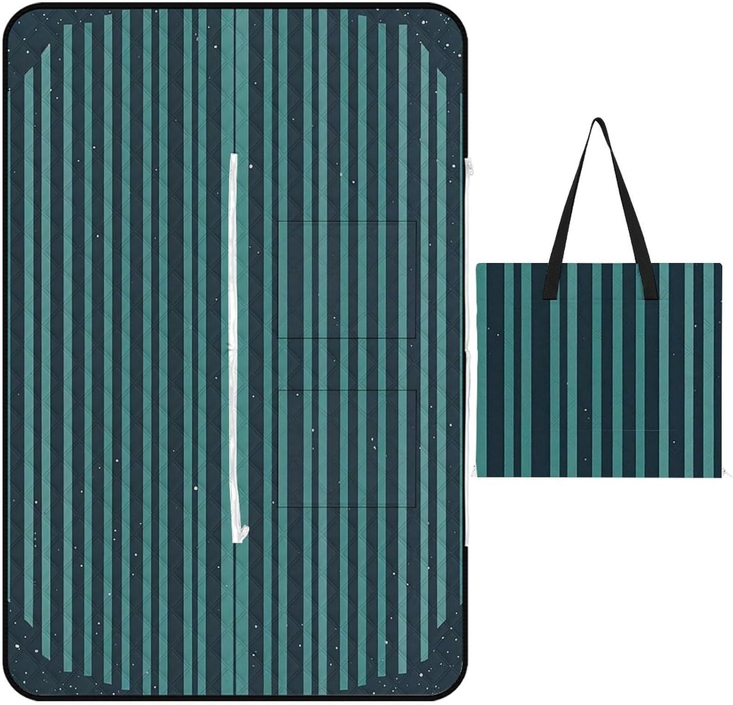 Dark Retro Minimalist Pattern Picnic Blanket with Zippered Tote Bag, Waterproof Portable Outdoor Blanket, Lightweight Foldable Outdoor Mat for Beach, Camping, Park, 150x100cm