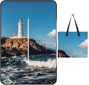Daytime Sailboats Picnic Blanket with Zippered Tote Bag, Waterproof Portable Outdoor Blanket, Lightweight Foldable Outdoor Mat for Beach, Camping, Park, 150x100cm