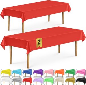 DecorRack 2 Rectangular Tablecloths BPA-Free Plastic, 54 x 108 inch, Dining Table Cloth, Rectangle Table Cover for Parties, Picnic, Camping and Outdoor, Disposable or Reusable, Red (2 Pack)