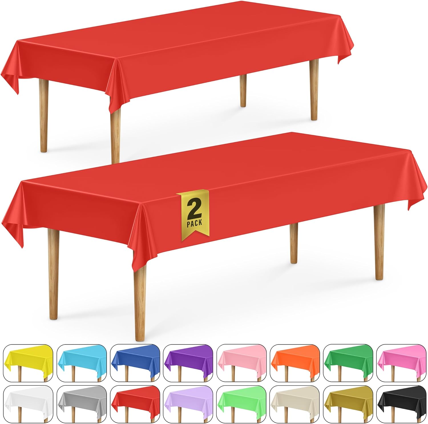 DecorRack 2 Rectangular Tablecloths BPA-Free Plastic, 54 x 108 inch, Dining Table Cloth, Rectangle Table Cover for Parties, Picnic, Camping and Outdoor, Disposable or Reusable, Red (2 Pack)