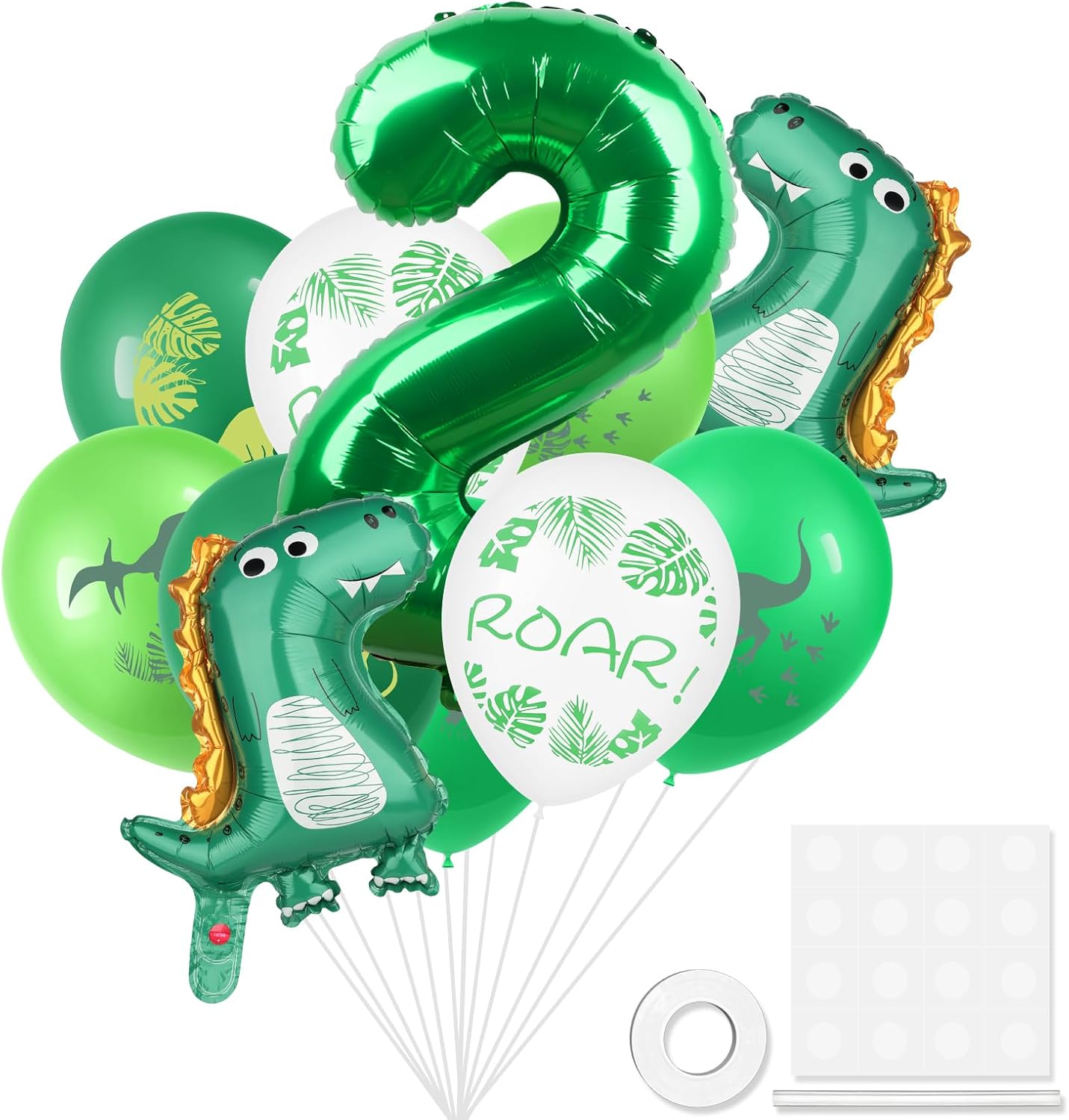 Dinosaur Number 2 Ballloon, 32 Inch Green Aluminum foil Balloon, Dino Foil Balloons Baby Dino Balloons, 2nd Birthday Balloon, Dinosaur Themed Decoration for Kids Birthday Party Baby Shower Supplies