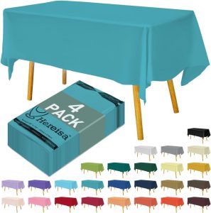 Disposable Plastic Tablecloth 54x108 Inch Rectangle - Aqua, 4 Pack Waterproof & Tear-Resistant Party Table Cover for Dining, Picnic, Crafts, Holiday Decor