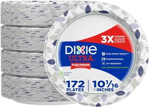Dixie Ultra, Large Paper Plates, 10 Inch, 172 Count, 3X Stronger*, Heavy Duty, Microwave-Safe, Soak-Proof, Cut Resistant, Disposable Plates For Heavy, Messy Meals