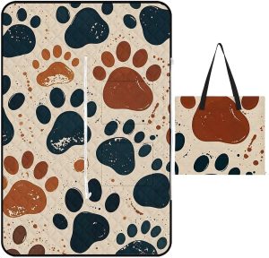 Dog Paw Picnic Blanket with Zippered Tote Bag, Waterproof Portable Outdoor Blanket, Lightweight Foldable Outdoor Mat for Beach, Camping, Park, 150x100cm