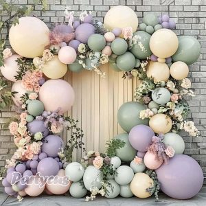 Dusty Green Purple Pink Balloon Garland Double Stuffed Lavender Light Mist Green Ivory Pastel Balloon Arch Kit with Lilac Blush Color for Baby Shower Birthday Wedding Flower Party Decoration