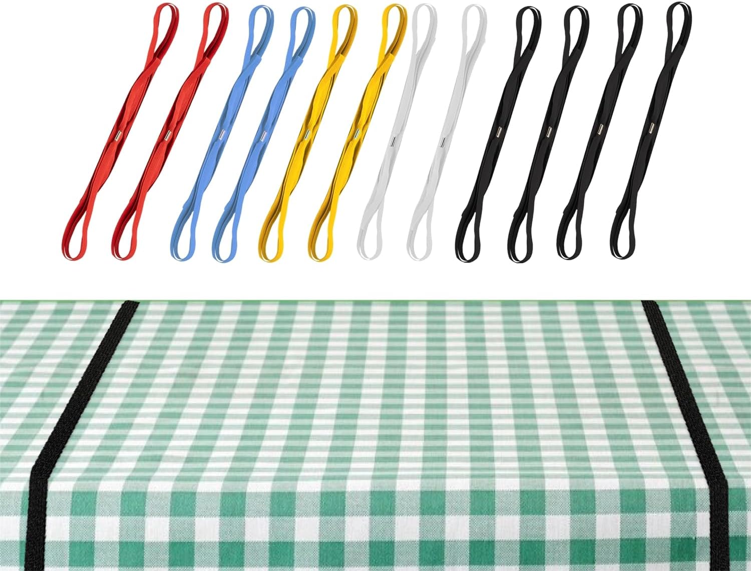 ECOHomes Table Cloth Holders for Outdoors & Picnic Table Bungees Straps (12 PCs Multicolor) - Outdoor Tablecloth Band Clips Hold Down Tableclothe Cover | Extra Strong Camping Rubber Bands Cord