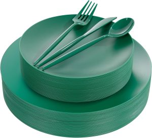 EI 150pcs Green Plastic Plates,Green Disposable Plates Heavy Duty,Dinnerware Set,Dinner Plate for Party,Picnic,Birthday,Christmas