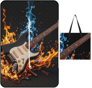 Electric Guitar Music Picnic Blanket with Zippered Tote Bag, Waterproof Portable Outdoor Blanket, Lightweight Foldable Outdoor Mat for Beach, Camping, Park, 150x100cm