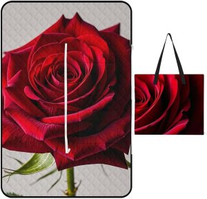 Elegant Red Rose Picnic Blanket with Zippered Tote Bag, Waterproof Portable Outdoor Blanket, Lightweight Foldable Outdoor Mat for Beach, Camping, Park, 150x100cm