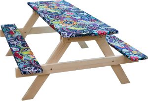 FORCHEER Picnic Table Cover with Bench Covers Elastic Waterproof Camping Themed Fitted Picnic Table Covers Set of 3 for 6 foot Outdoor Garden Tables and Benches Washable