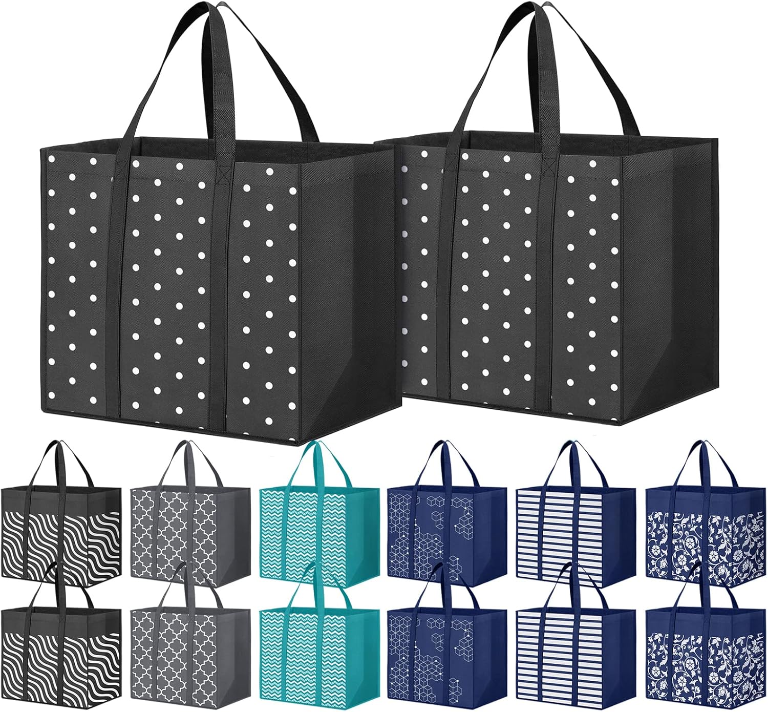 Fab totes 14 Pack Reusable Grocery Bags 35L Large Capacity Waterproof Tote Bags for Shopping and Picnic with Sturdy Handles