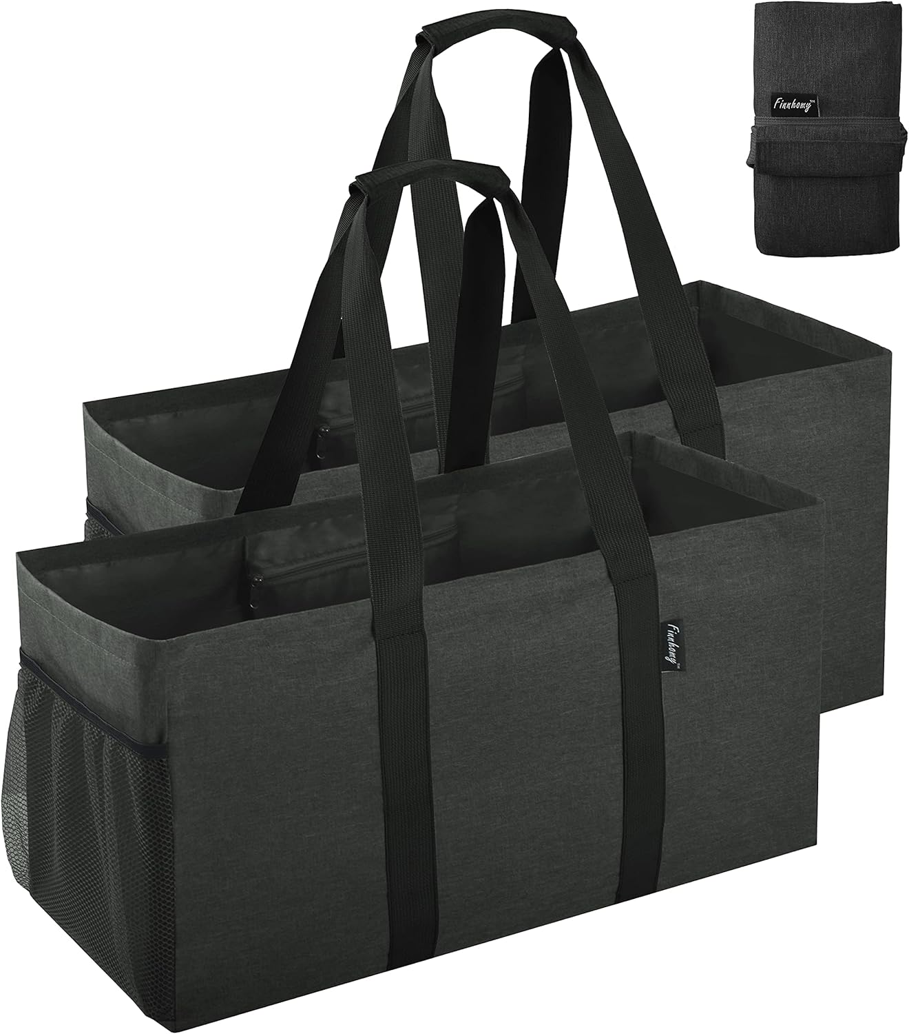 Finnhomy 42L Extra Large Utility Tote Bag, Oxford Fabric Reusable Folding Grocery Bags with Handles and Pockets, 2 Pack