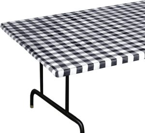 Fitable Black and White Checkered Picnic Table Cover for 6 Foot Tables, Waterproof Vinyl Fitted Tablecloth with Flannel Backing Outdoor Indoor Tablecloth for BBQ, Travel, Camping, Party, 30 x 72 Inch