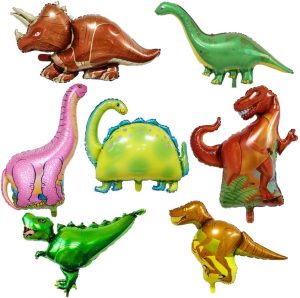 Foil Balloon Mylar Aluminum Foil Balloons for Baby Shower Birthday Party Decorations Supplies (7pcs;Dinosaur)