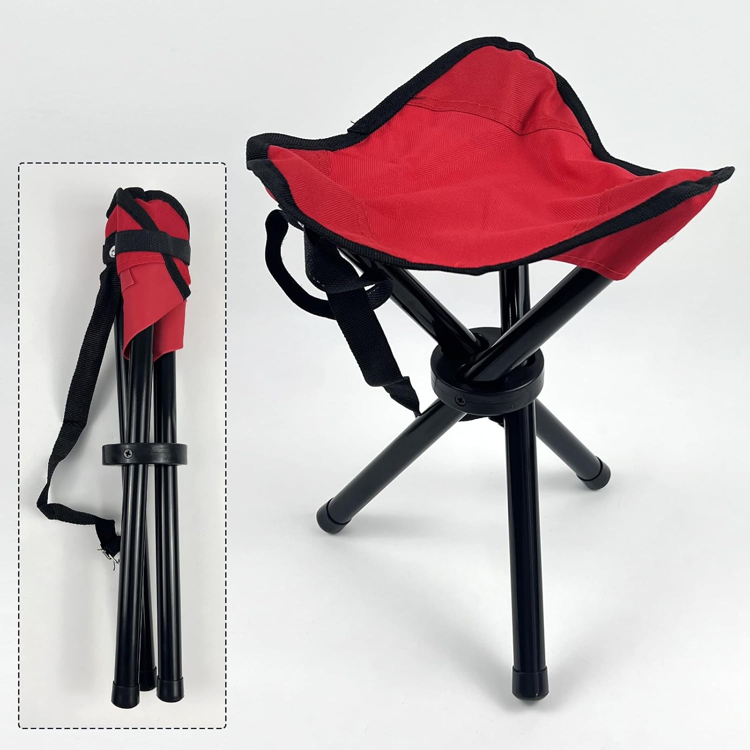 Folding Camping Stool,Portable Tripod Seat,Folding Camping Chairs,Outdoor Travel Medium Chair for Camping Party Hunting Hiking Fishing Mountaineering Picnic Beach Garden Lawn(Red/ Height 15.77 inchs)