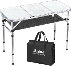 Folding Camping Table with Storage Net, 3ft Camping Table Aluminum Folding Table with 3 Adjustable Height Max 27.1 Inch, Portable, for Outdoor Backyard BBQ, Silver