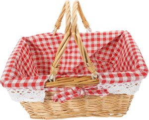 Folding Handle Wicker Picnic Basket Hand Woven Multipurpose Storage Basket for Outdoor Use and Convenient for Fruits Snacks and Camping Rustic Design