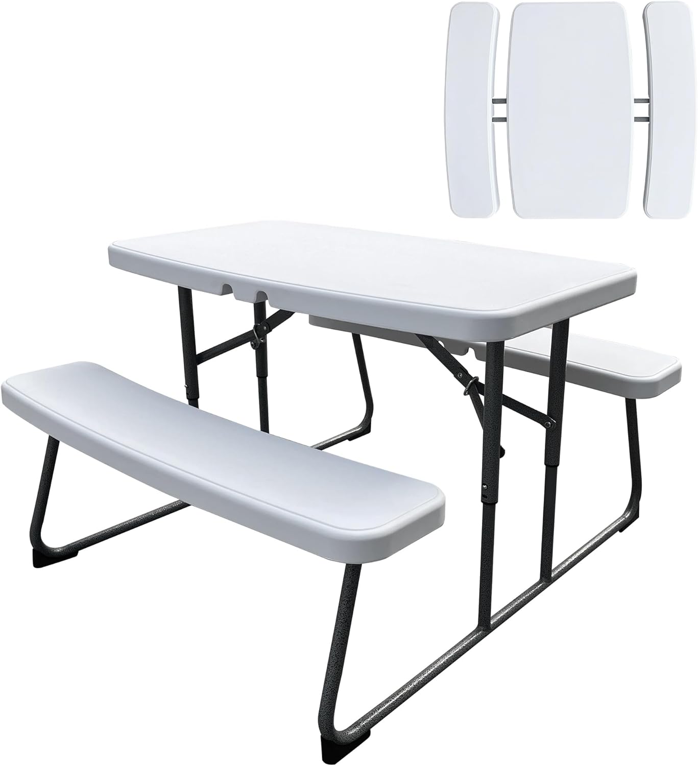 Folding Picnic Table with Benches, Outdoor Picnic Table HDPE Tabletop & Steel Frame, Ideal for Yard Patio Lawn Party, White