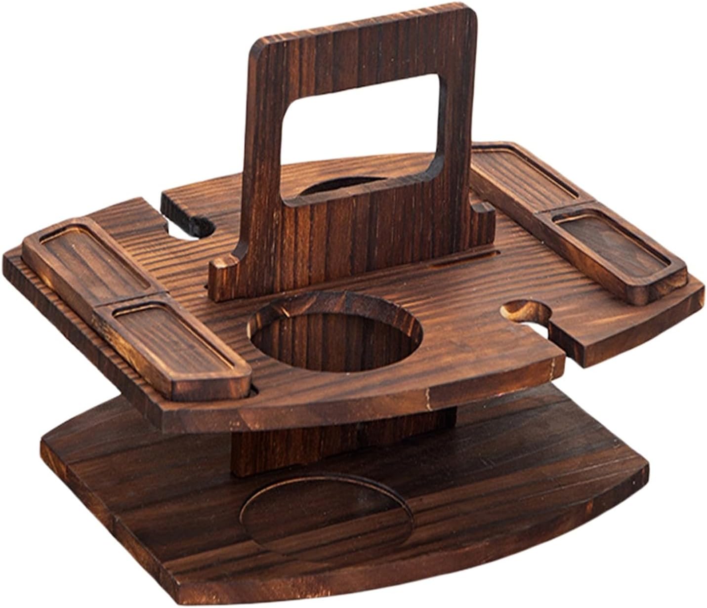 Folding Wooden Picnic Table with Wine Glass Holder,Versatile Wooden Tray,Portable Camping Table for Beach, Park & Outdoor Use, Champagne and Beverage Stand (Brown)