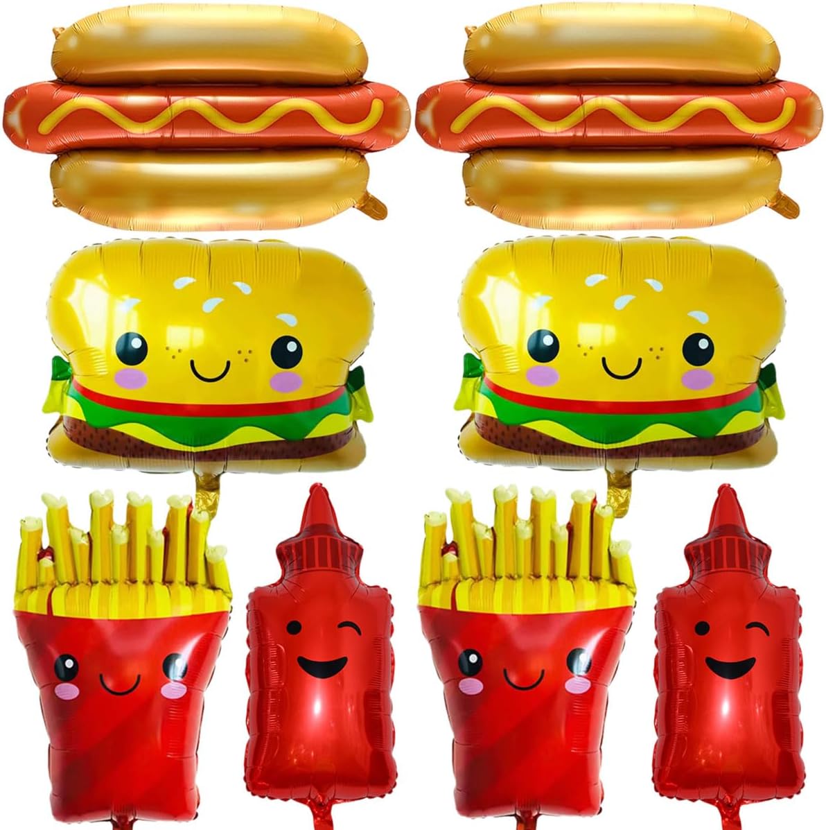 Food Themed Balloons Hamburger Hot Dog French Fries Ketchup Foil Balloon BBQ Party Balloons for Picnic Party Birthday Decorations Supplies 8 Pcs