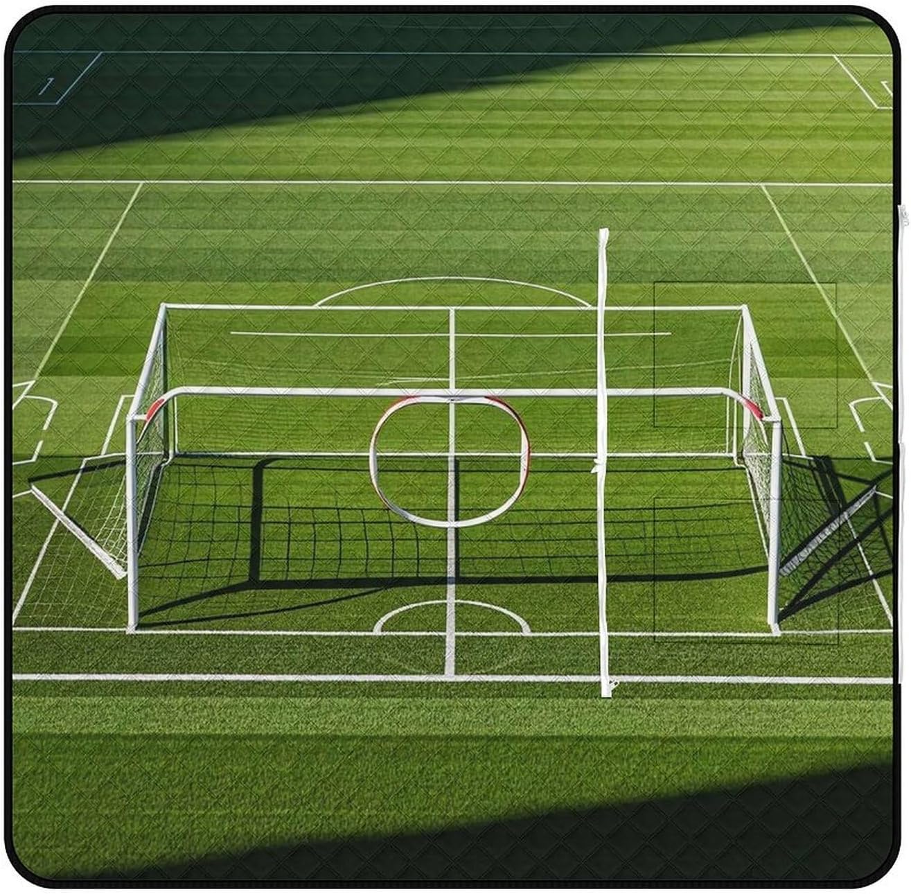 Football Goal Post Sports Area Picnic Blanket with Zippered Tote Bag, Waterproof Portable Outdoor Blanket, Lightweight Foldable Outdoor Mat for Beach, Camping, Park, 150x150cm