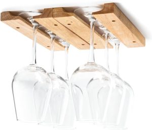Fox Run Mounted Under Cabinet Wooden Wine Glass Holder Rack, 11 x 7 x 0.75 inches, Brown