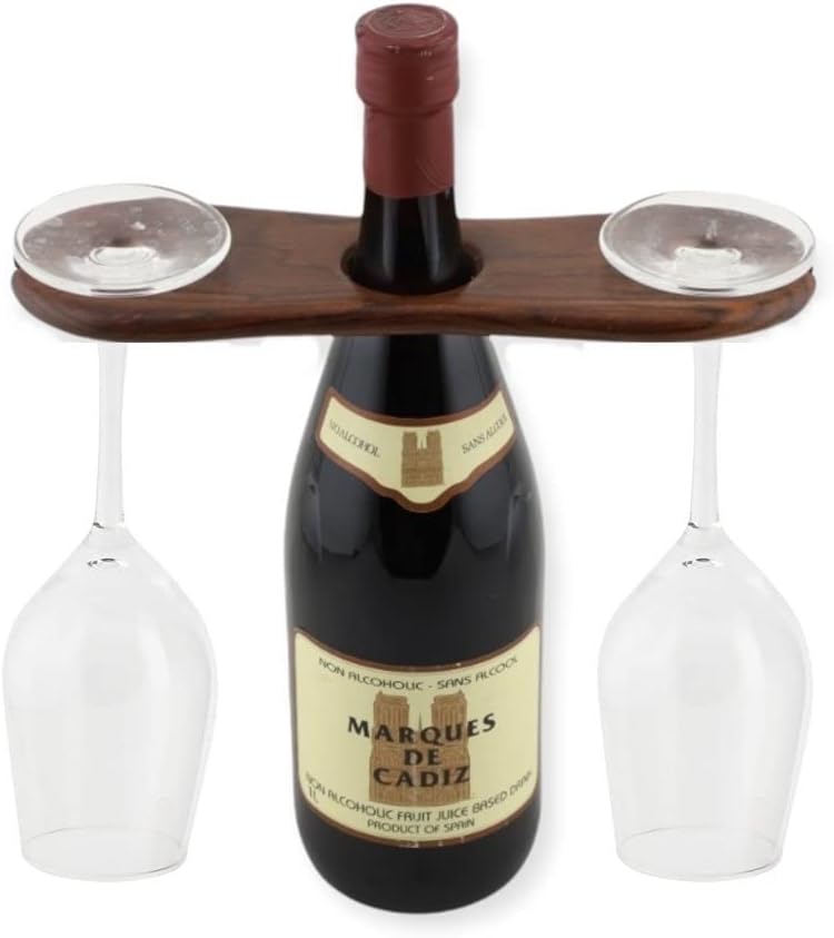 Frescorr - Wine Bottle & Glass Holder | Handmade Antique Wood(one of The World's Finest Wood) Stand for Wine for Two Glasses & Bottle (Dalbergia Sissoo)